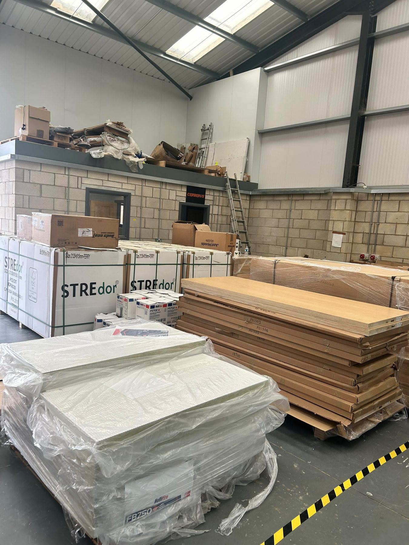 Door cores and manufacturing materials inside the Cerberus factory