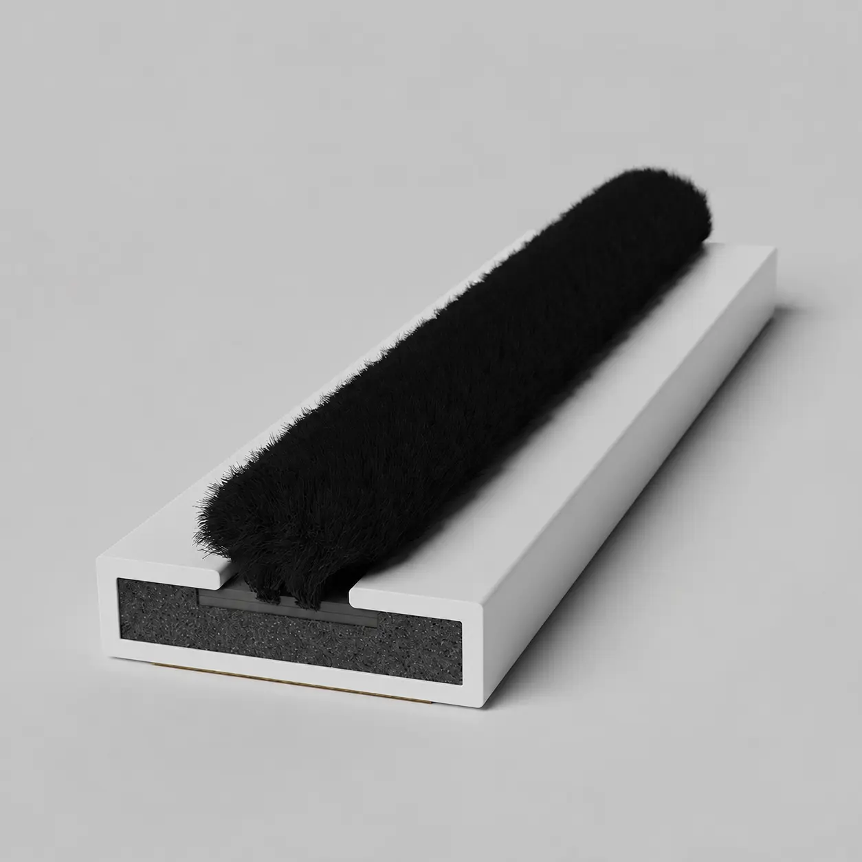 Intumescent fire and smoke door seal with the brush pile correctly shown above its carrier