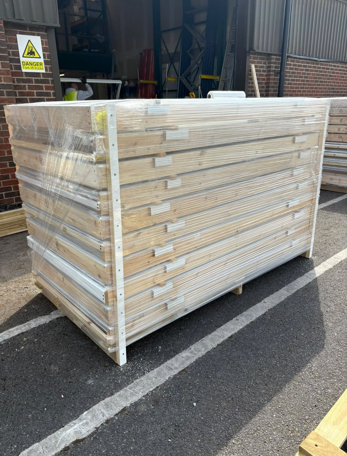 Packaged Cerberus fire doors ready for dispatch